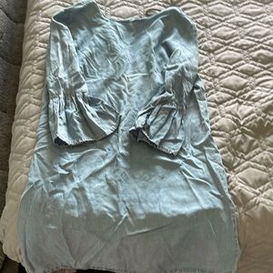 Zara chambray denim mini dress with 3/4 flared sleeves